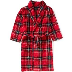 NWT RALPH LAUREN Big Polo Pony Plush Plaid Bath Robe RED BLACK BLUE